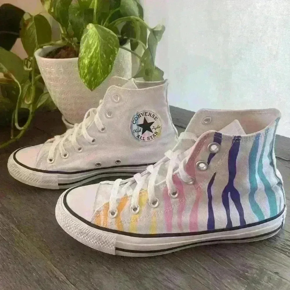 Converse Chuck Taylor MultiStrip Zebra Stripe Rainbow High Top Sneaker Women's 7 - Picture 4 of 10